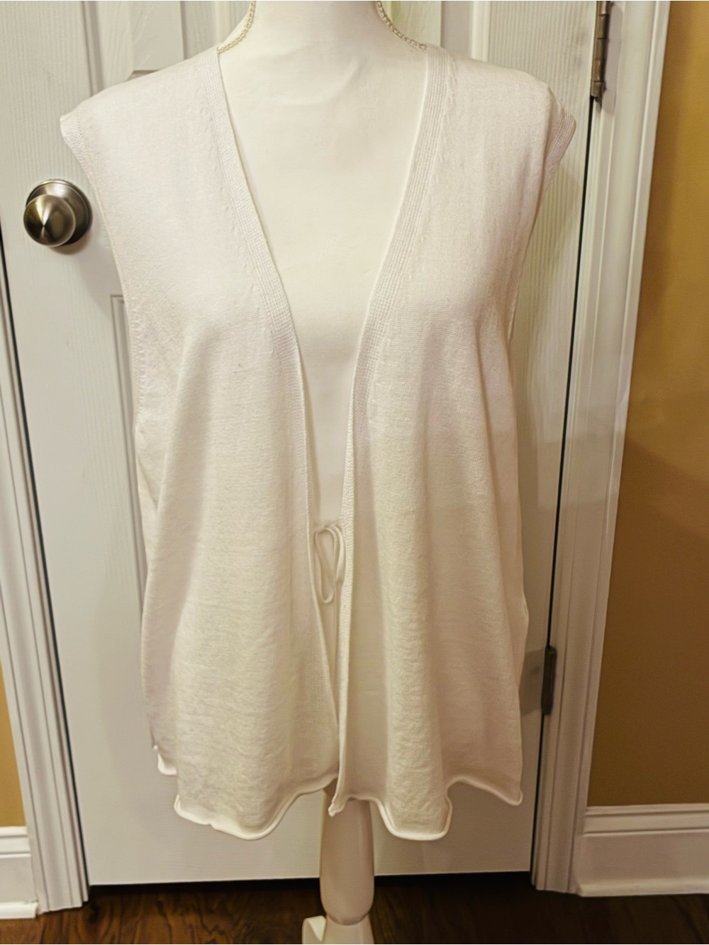 Eileen Fisher Cream Knit Vest Tie Front Organic Linen Cotton Spring Boohoo. L